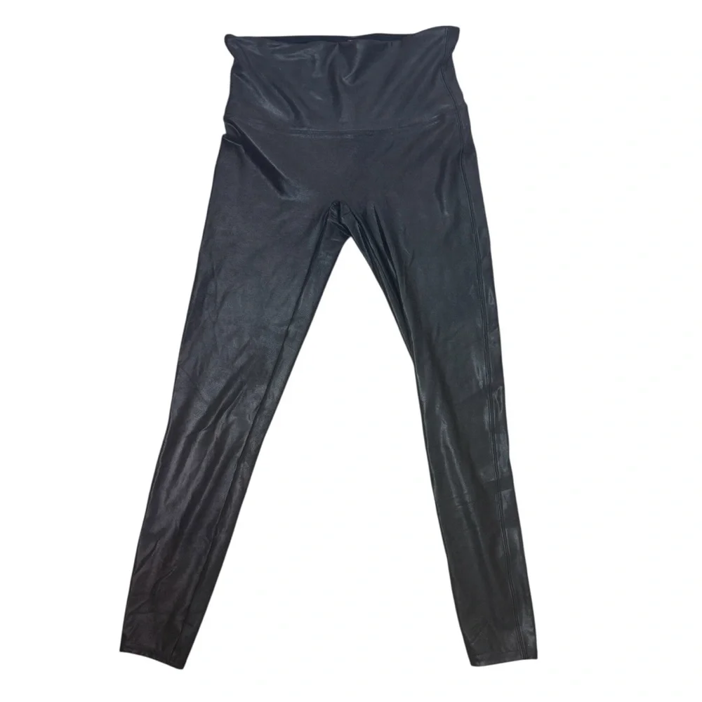 Spanx Faux Leather Black Shimmer Metallic Slimming Leggings Pants Women's XL - Picture 7 of 12